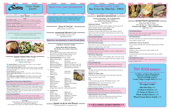 MENU – Cravings, Inc.